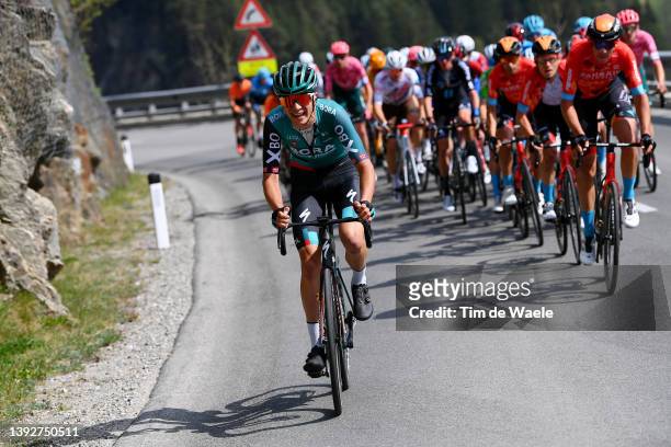 Cian Uijtdebroeks of Belgium and Team Bora - Hansgrohe competes in the chase group during the 45th Tour of the Alps 2022 - Stage 4 a 142,4km stage...