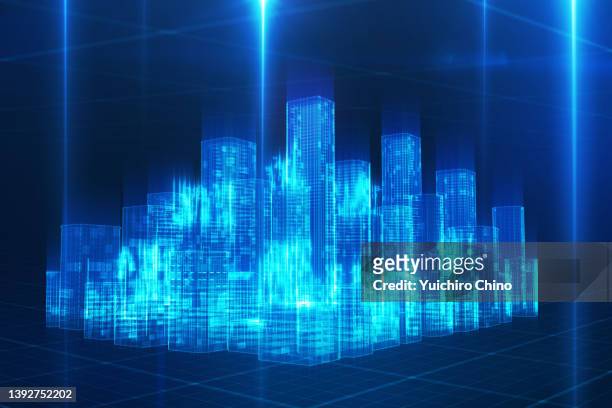 abstract hologram building - hologram technology stock pictures, royalty-free photos & images