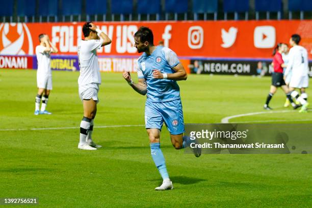 Carl Jenkinson of Melbourne City celebrates scoring his side's first goal during the AFC Champions League Group G match between Melbourne City and...