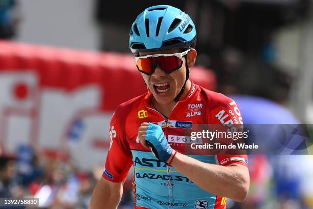 Miguel Ángel López Moreno of Colombia and Team Astana – Qazaqstan red intermediate sprint jersey celebrates winning during the 45th Tour of the Alps...