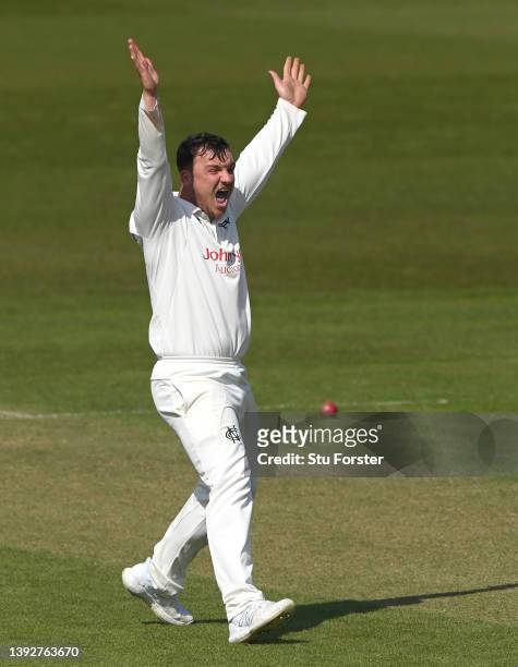Notts bowler Liam Patterson-White appeals for a wicket during day one of the LV= Insurance County Championship match between Durham and...