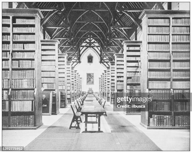 antique photograph of ireland: library, maynooth college - archival library stock illustrations