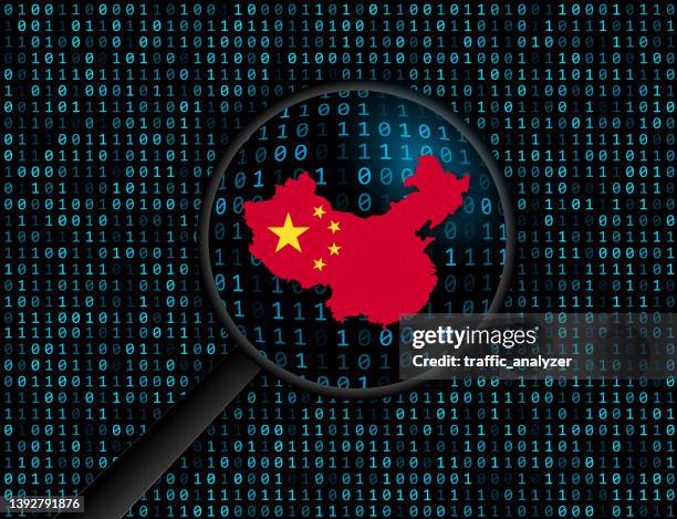 ilustraciones, imágenes clip art, dibujos animados e iconos de stock de china bajo lupa - ransomware