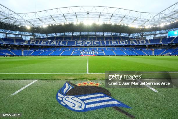 General view inside the stadium prior to the LaLiga Santander match between Real Sociedad and FC Barcelona at Reale Arena on April 21, 2022 in San...