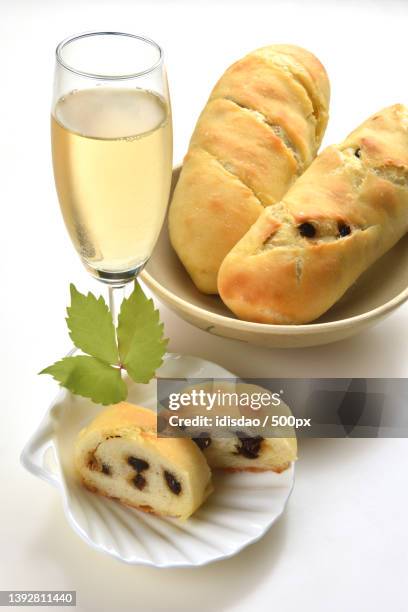 fresh raisin toast,close-up of food and drink on white background - raisin toast stock pictures, royalty-free photos & images