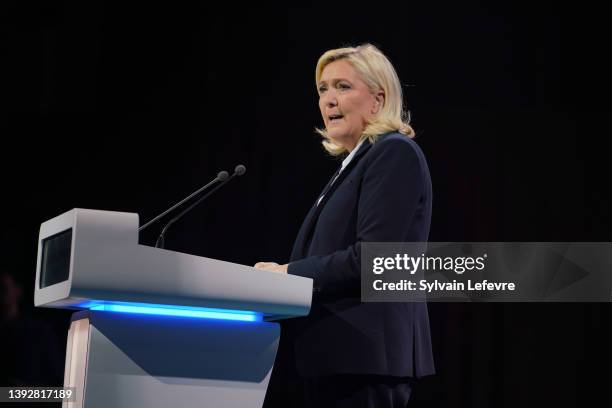 National Rally candidate for upcoming 2nd round of French presidential election, Marine Le Pen holds her last meeting for the campaign for president...