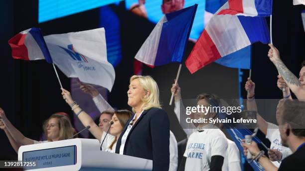 National Rally candidate for upcoming 2nd round of French presidential election, Marine Le Pen holds her last meeting for the campaign for president...