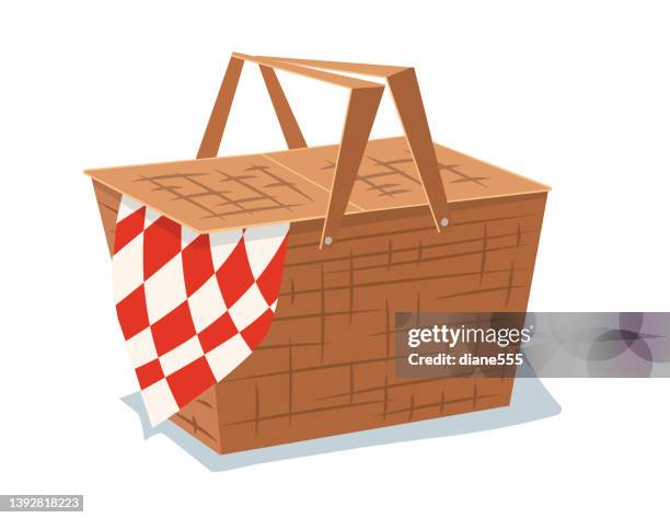 bildbanksillustrationer, clip art samt tecknat material och ikoner med cartoon picnic basket on a transparent background - bordsduk