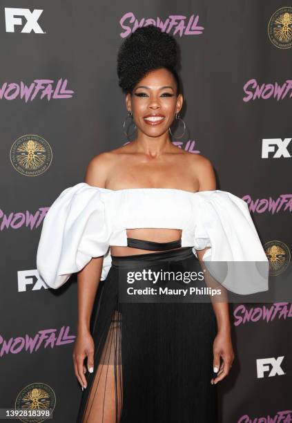 Los Angeles, CALIFORNIA Angela Lewis attends the 2022 Pan African Film And Arts Festival - FX's "Snowfall" Season 5 Finale at Cinemark Baldwin Hills...