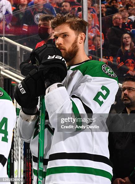 Jani Rak Jani Hakanpaa of the Dallas Stars stands for the playing of the ...