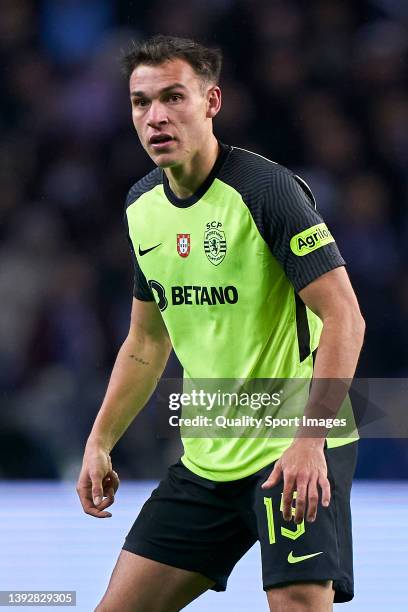 Manuel Ugarte of Sporting CP looks on during the Portuguese Cup semifinal match between FC Porto and Sporting CP at Estadio Do Dragao on April 21,...