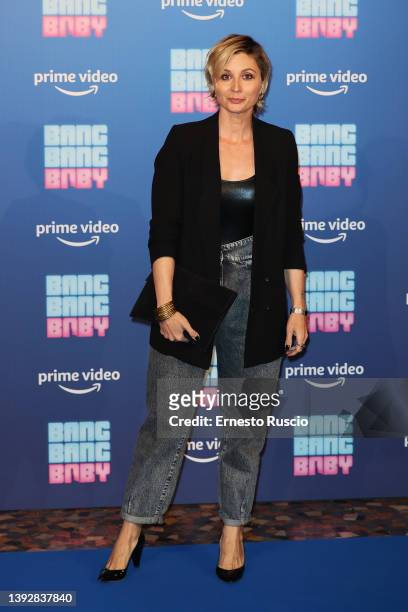 Anna Ferzetti attends the "Bang Bang Baby" premiere at The Space Cinema Moderno on April 21, 2022 in Rome, Italy.