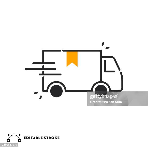 fast delivery flat line icon with editable stroke - delivery truck stock illustrations