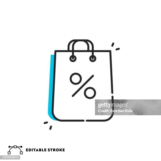 discount season flat line symbol mit editierbarer strich - reusable shopping bag drawing stock-grafiken, -clipart, -cartoons und -symbole