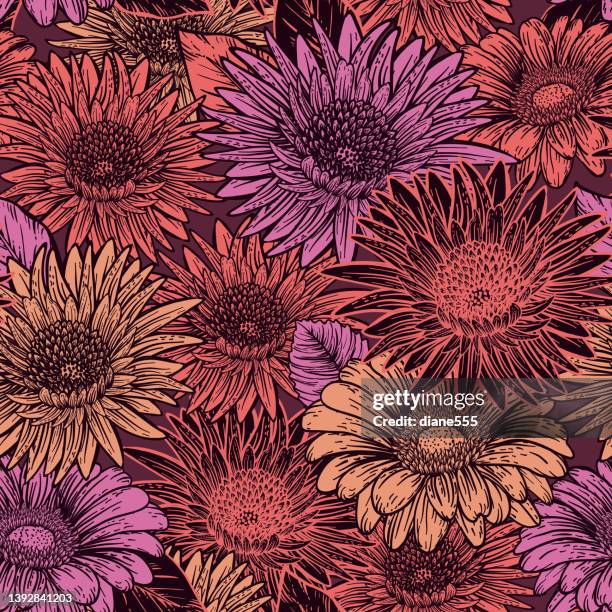 colorful botanical style seamless floral pattern - vintage floral wrapping paper stock illustrations
