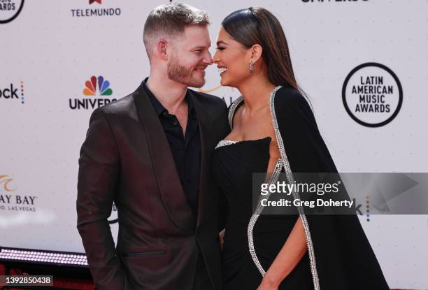 Ryan Antonio and Andrea Meza arrive at the 2022 Latin American Music Awards at Michelob ULTRA Arena on April 21, 2022 in Las Vegas, Nevada.