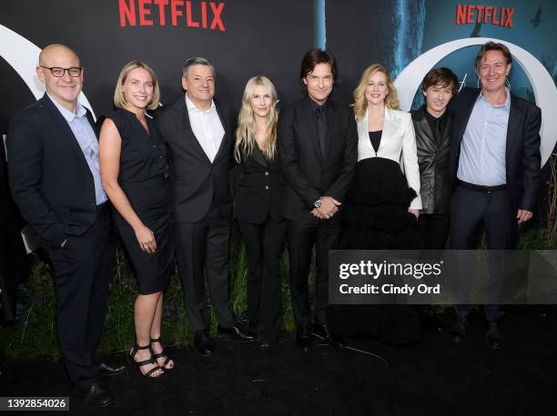 Peter Friedlander, Elise Henderson, Ted Sarandos, Sofia Hublitz, Jason Bateman, Laura Linney, Skylar Gaertner and Chris Mundy attend the Netflix's...