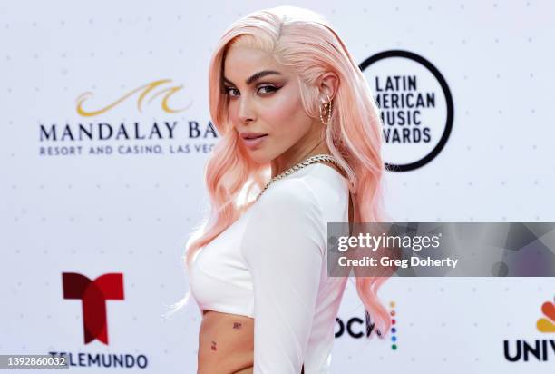 Chesca arrives at the 2022 Latin American Music Awards at Michelob ULTRA Arena on April 21, 2022 in Las Vegas, Nevada.