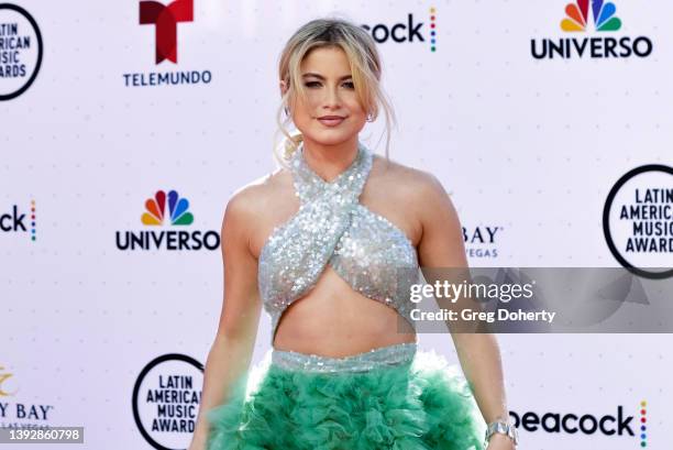 Sofia Reyes arrives at the 2022 Latin American Music Awards at Michelob ULTRA Arena on April 21, 2022 in Las Vegas, Nevada.