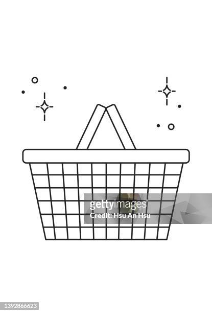 ilustraciones, imágenes clip art, dibujos animados e iconos de stock de ilustración vectorial del icono de la cesta de la compra en color monocromo. - ウェブページ