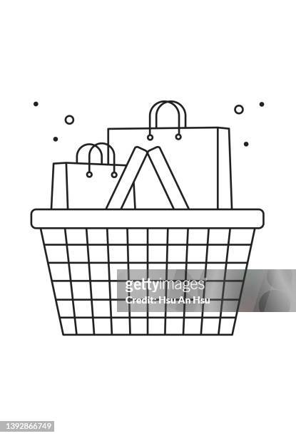 ilustrações de stock, clip art, desenhos animados e ícones de shopping basket icon vector illustration in monochrome color. - 線画アイコン