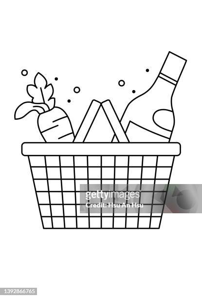 ilustrações de stock, clip art, desenhos animados e ícones de shopping basket icon vector illustration in monochrome color. - 線画アイコン