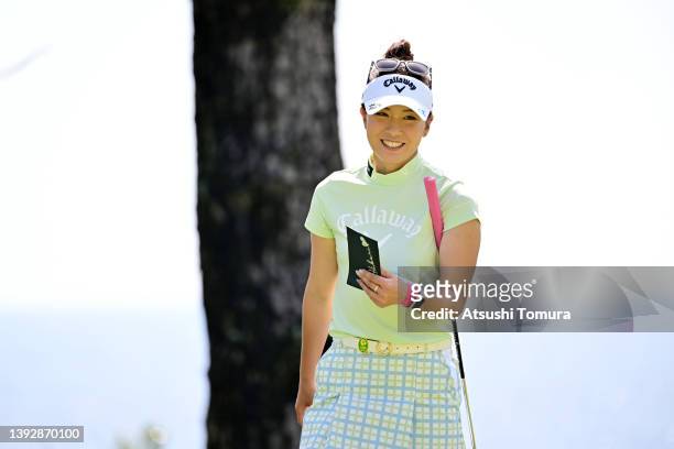 Hikari Fujita of Japan smiles on the 3rd green during the first round of Fuji Sankei Ladies Classic at Kawana Hotel Golf Course on April 22, 2022 in...