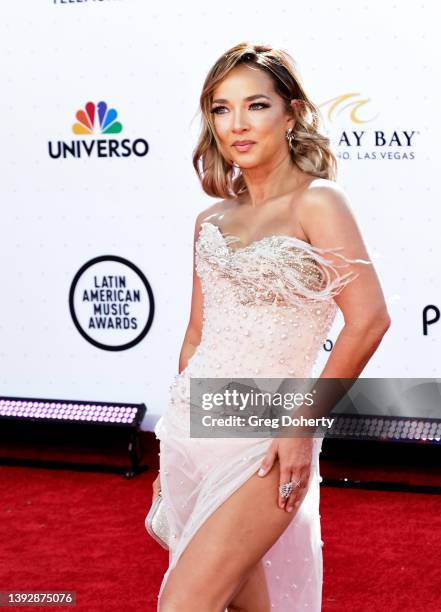 Adamari Lopez arrives at the 2022 Latin American Music Awards at Michelob ULTRA Arena on April 21, 2022 in Las Vegas, Nevada.