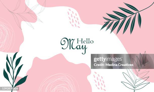 flat hello may horizontal banner and background - different occupations isolated stock illustrations
