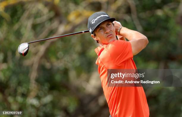 Thorbjorn Olesen of Denmark on the first tee during the second round of the ISPS Handa Championship at Lakes Course, Infinitum on April 22, 2022 in...