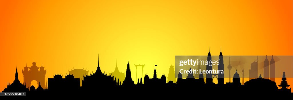 Southeast Asia Skyline Silhouette (All Buildings Are Detailed, Complete and Moveable)
