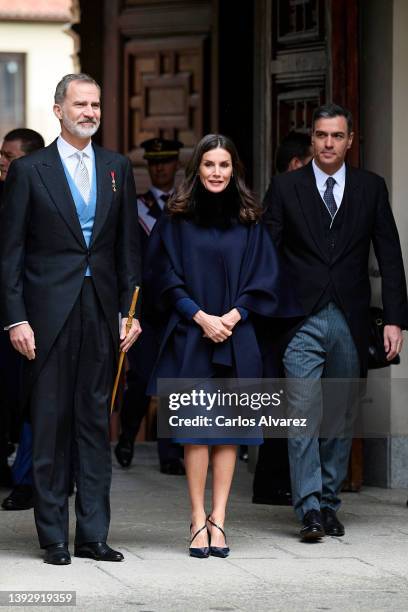 King Felipe VI of Spain, Queen Letizia of Spain and President Pedro Sanchez attend the Miguel de Cervantes Literature Prize 2021 in Spanish Language...