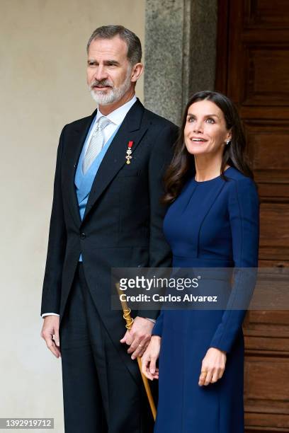 King Felipe VI of Spain and Queen Letizia of Spain attend the Miguel de Cervantes Literature Prize 2021 in Spanish Language at the University of...