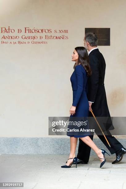 King Felipe VI of Spain and Queen Letizia of Spain attend the Miguel de Cervantes Literature Prize 2021 in Spanish Language at the University of...