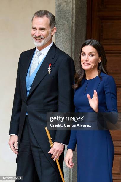 King Felipe VI of Spain and Queen Letizia of Spain attend the Miguel de Cervantes Literature Prize 2021 in Spanish Language at the University of...