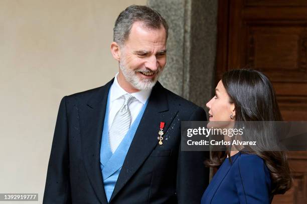 King Felipe VI of Spain and Queen Letizia of Spain attend the Miguel de Cervantes Literature Prize 2021 in Spanish Language at the University of...