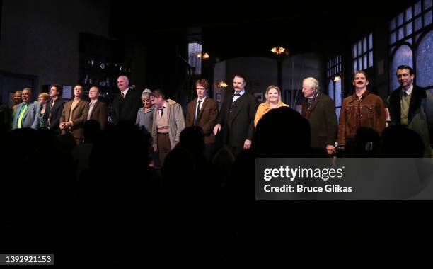 John Hodgkinson, Tracie Bennett, Andy Nyman, Alfie Allen, David Threlfall, Gaby French and the cast during the opening night curtain call for the new...