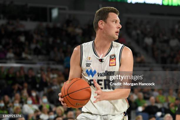 Daniel Johnson of the 36ers takes possession of the ball during the round 21 NBL match between South East Melbourne Phoenix and Adelaide 36ers at...