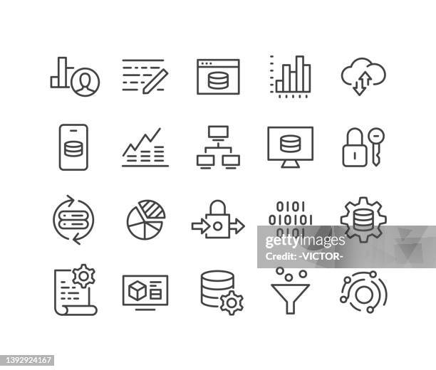 database icons - classic line series - bandwidth management stock illustrations