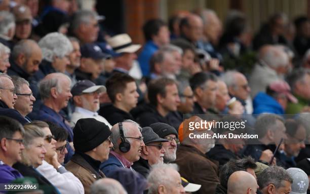 Spectators watch on during Day Two of the LV= Insurance County Championship match between Surrey and Somerset at The Kia Oval on April 22, 2022 in...