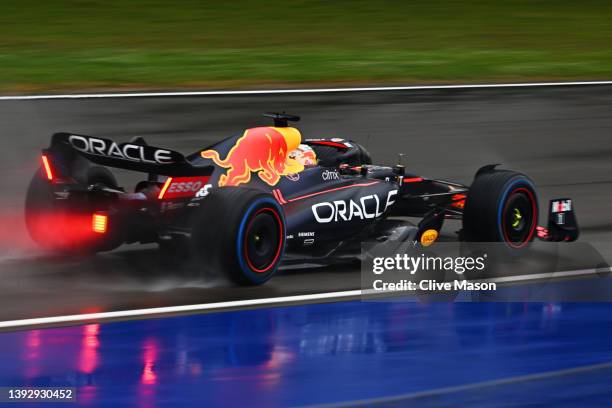Max Verstappen of the Netherlands driving the Oracle Red Bull Racing RB18 on track during practice ahead of the F1 Grand Prix of Emilia Romagna at...