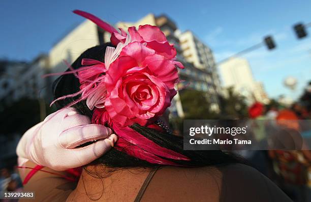 Reveler watches Carnival celebrations along Ipanema beach on February 18, 2012 in Rio de Janiero, Brazil. Carnival is the grandest holiday in Brazil,...