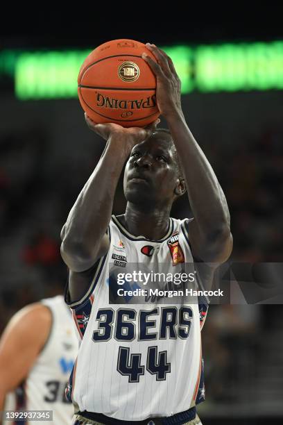 Sunday Dech of the 36ers takes a free throw during the round 21 NBL match between South East Melbourne Phoenix and Adelaide 36ers at John Cain Arena...