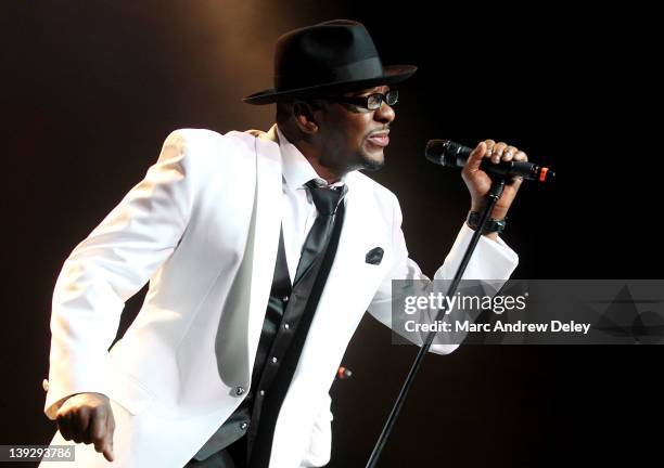 Uncasville, CT Bobby Brown performs with New Edition at Mohegan Sun Arena on February 18, 2012 in Uncasville, Connecticut.