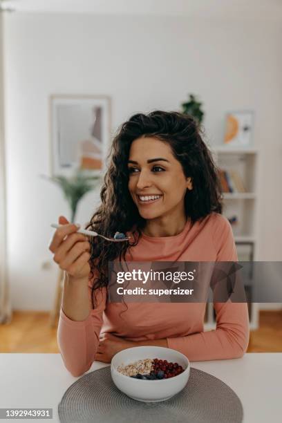 i like my breakfast healthy - porridge stock pictures, royalty-free photos & images