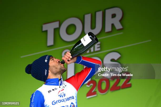 Thibaut Pinot of France and Team Groupama - FDJ celebrates at podium with champagne as stage winner during the 45th Tour of the Alps 2022 - Stage 5 a...