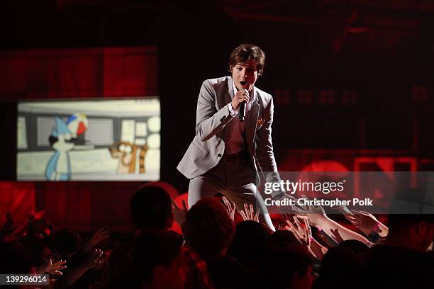 Singer Ryan Follese of Hot Chelle Rae performs onstage during the 2012 Cartoon Network Hall of Game Awards at Barker Hangar on February 18, 2012 in...
