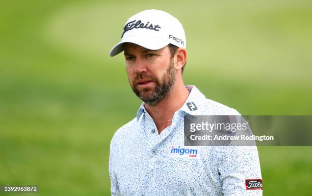 Scott Jamieson of Scotland on the 18th hole during the second round of the ISPS Handa Championship at Lakes Course, Infinitum on April 22, 2022 in...