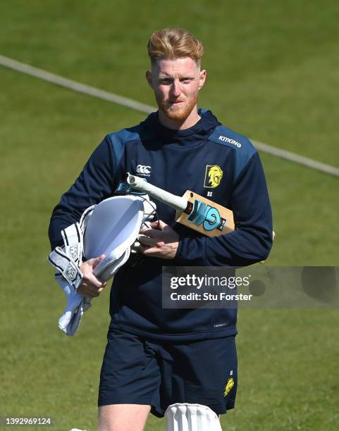 England and Durham player Ben Stokes makes his way around the boundary's edge after a net session during day two of the LV= Insurance County...