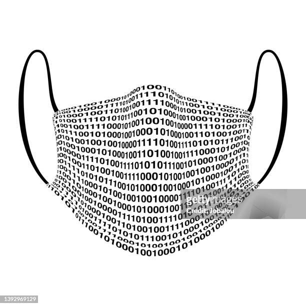 face mask formed by matrix binary code - crime prevention stock illustrations